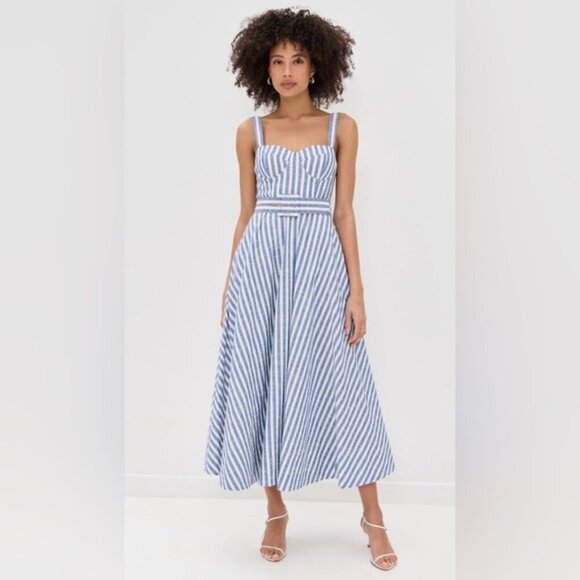 Cara Cara Dresses & Skirts - NEW Cara Cara Calypso Midi Dress Ivory Blue Striped Seersucker | US 6 UK 10